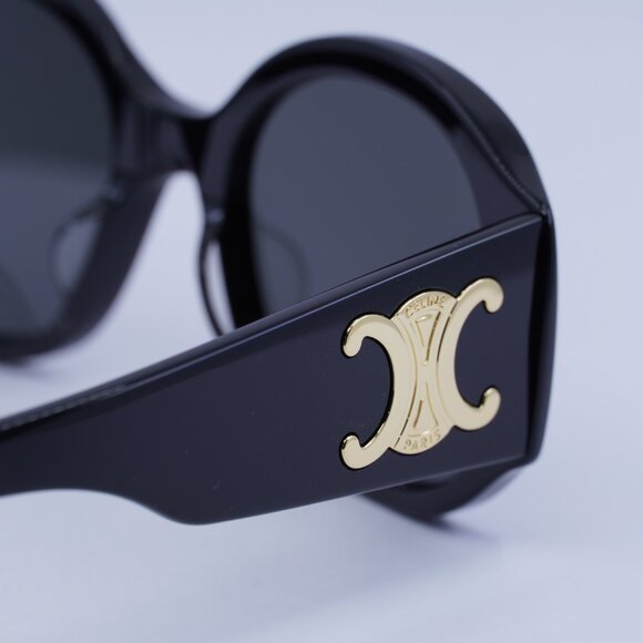 Celine CL40305U 01A Sunglasses Shiny Black Round Frame, Grey Lenses - Picture 5 of 8